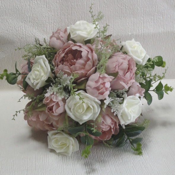 Dusky Pink & Ivory Rose & Peony Wedding Bouquet